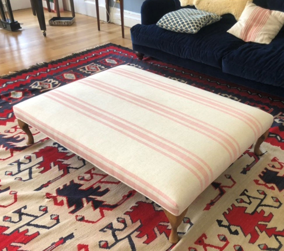 handmade striped upholstered foot stool